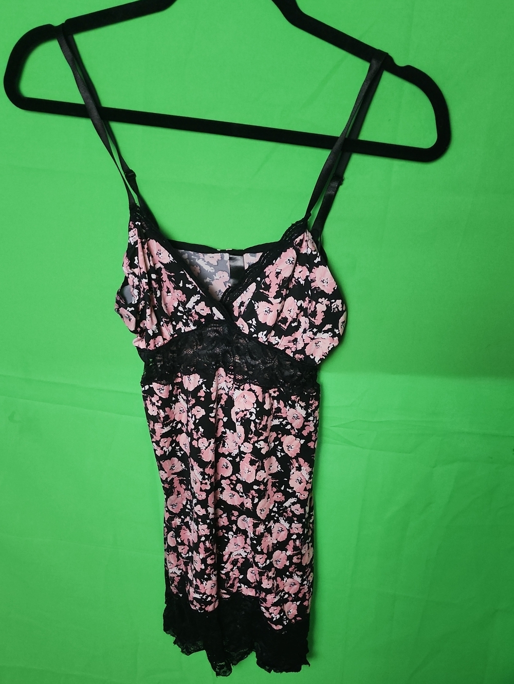 VTG Style Marilyn Monroe Pink Black Floral Lace Babydoll Slip Dress